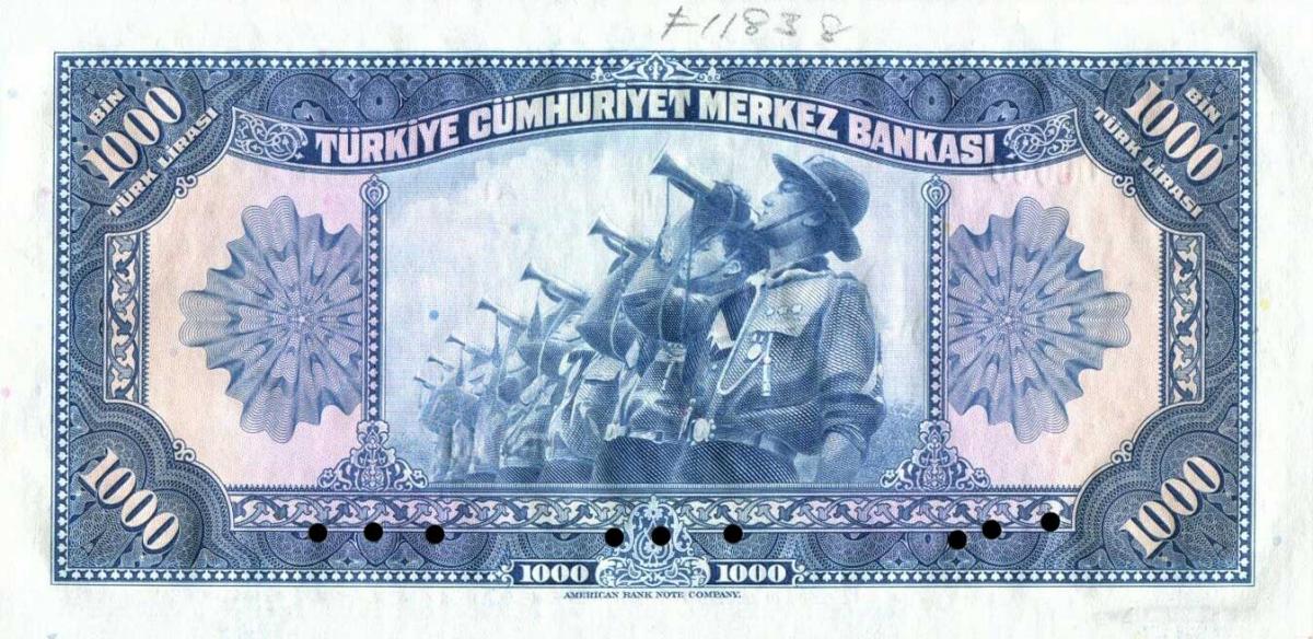 Back of Turkey p146s: 1000 Lira from 1946