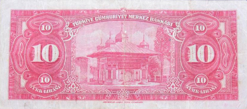 Back of Turkey p147a: 10 Lira from 1947