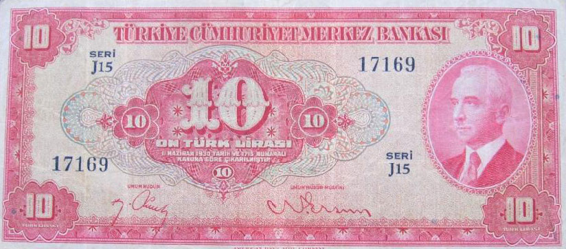 Front of Turkey p147a: 10 Lira from 1947