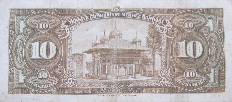 Back of Turkey p148a: 10 Lira from 1948