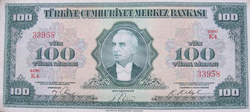 Front of Turkey p149a: 100 Lira from 1947