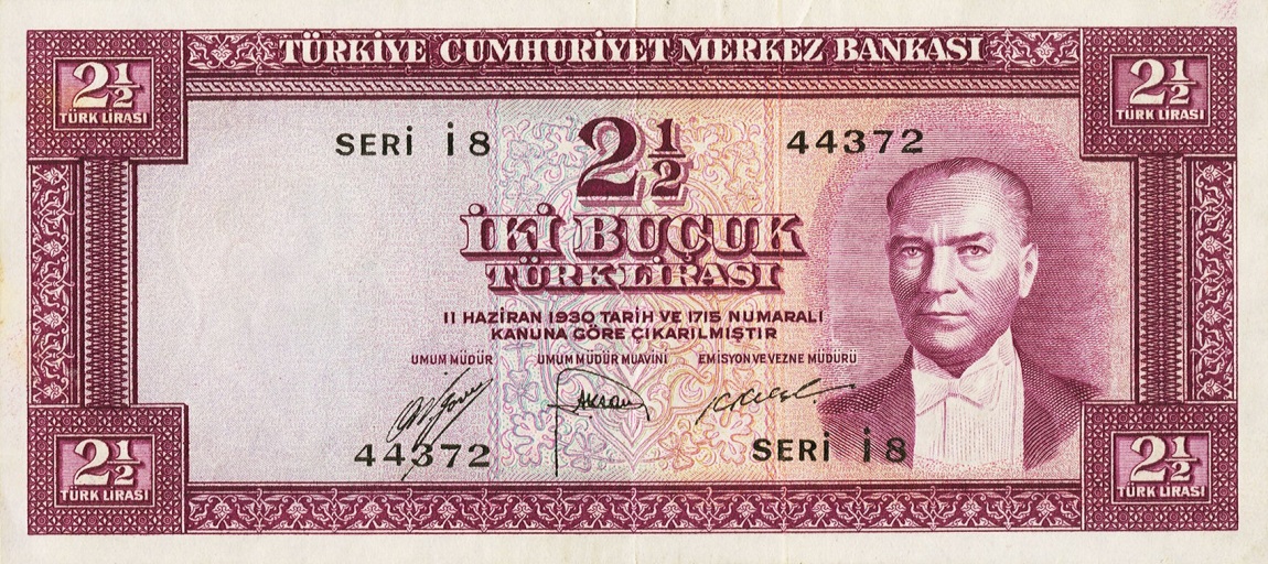 Front of Turkey p150a: 2.5 Lira from 1952