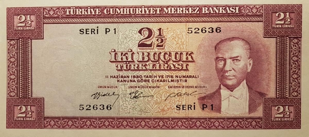 Front of Turkey p151a: 2.5 Lira from 1955