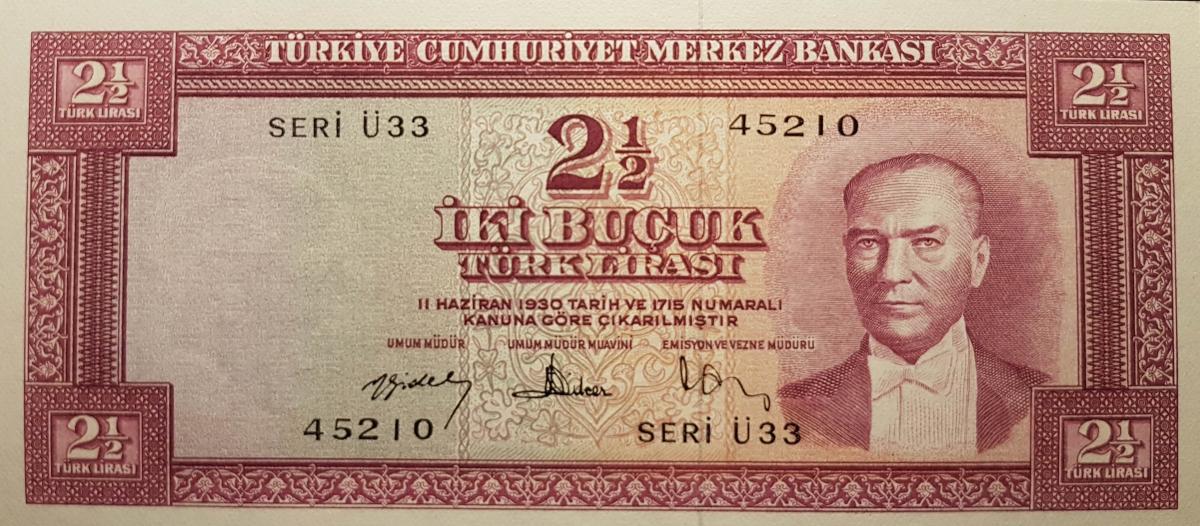 Front of Turkey p152a: 2.5 Lira from 1957