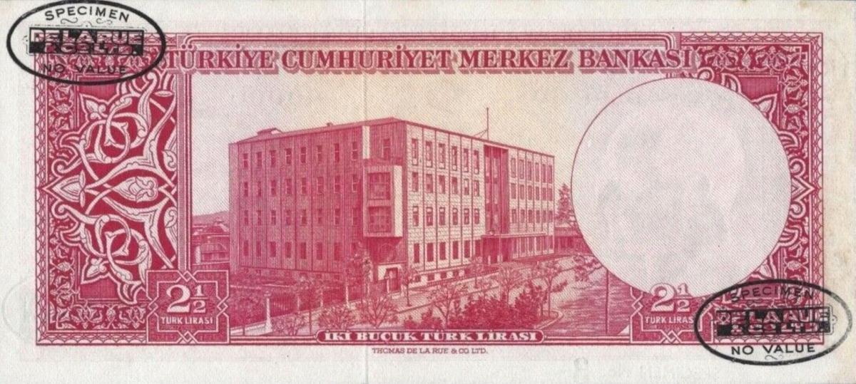 Back of Turkey p152s: 2.5 Lira from 1957