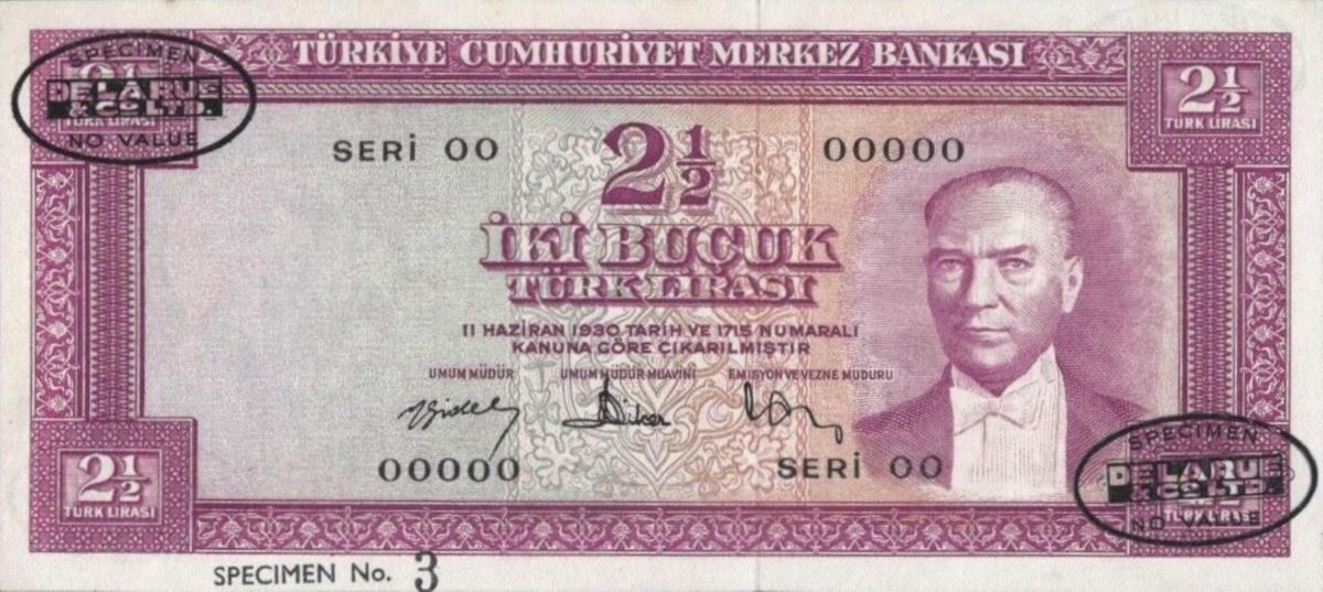 Front of Turkey p152s: 2.5 Lira from 1957