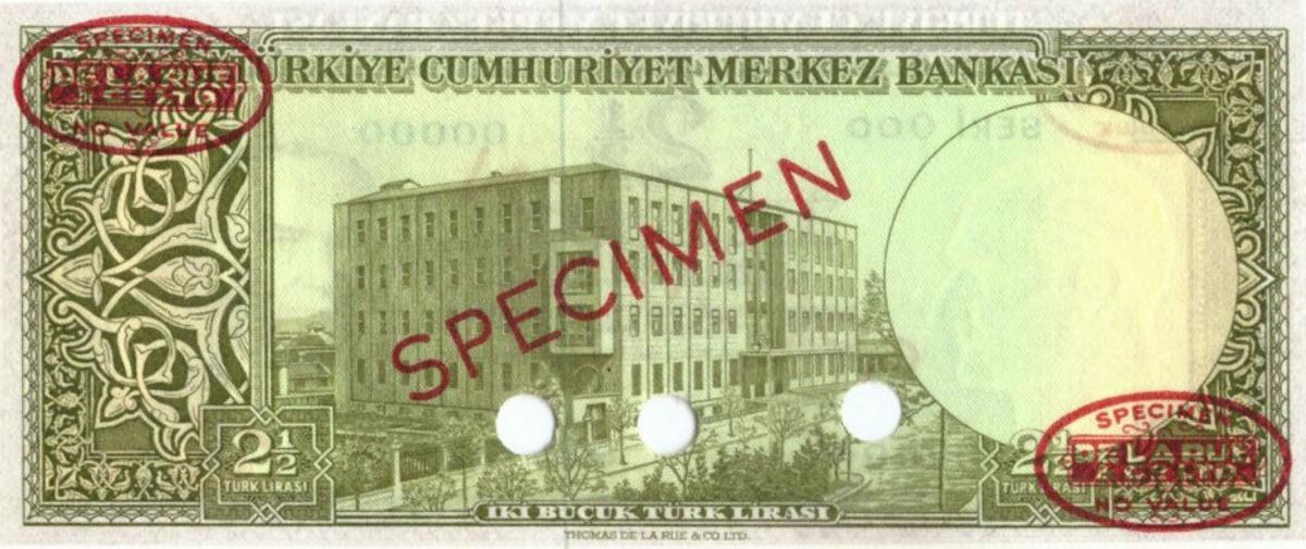 Back of Turkey p153s: 2.5 Lira from 1960