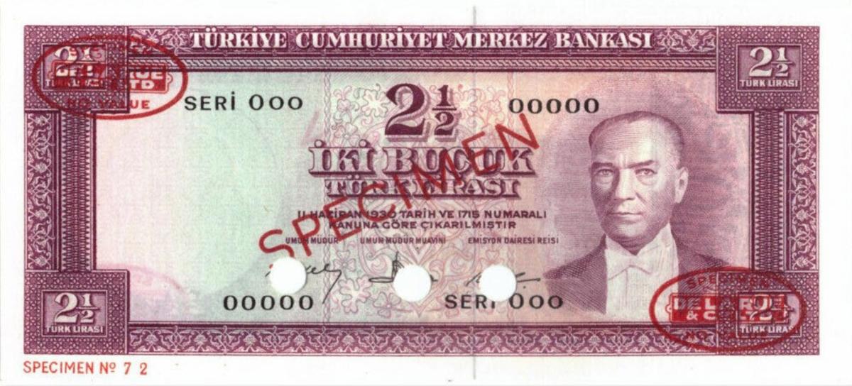 Front of Turkey p153s: 2.5 Lira from 1960