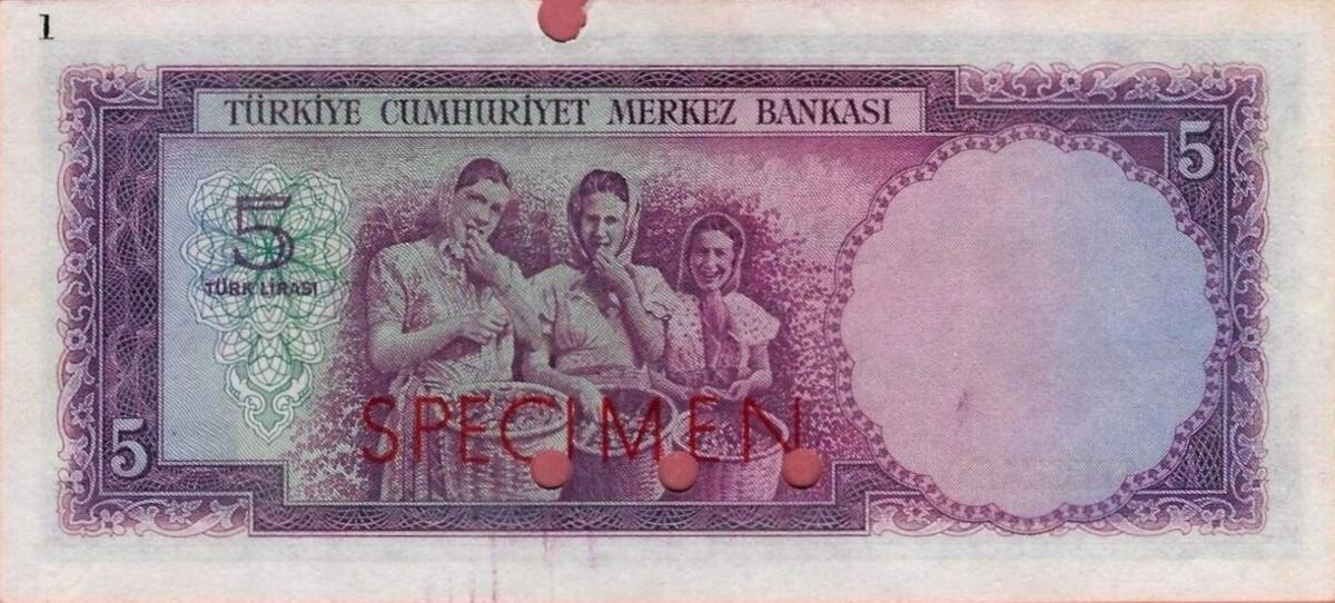 Back of Turkey p154s: 5 Lira from 1952