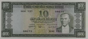 p158a from Turkey: 10 Lira from 1958
