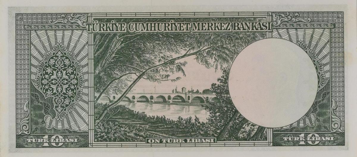 Back of Turkey p159a: 10 Lira from 1951