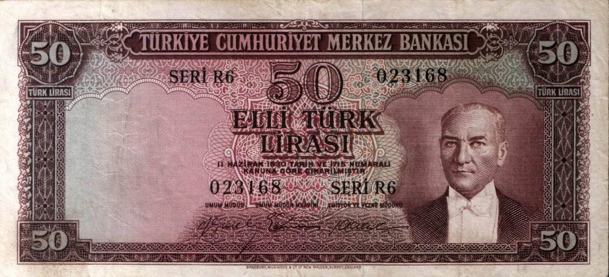 Front of Turkey p164a: 50 Lira from 1956