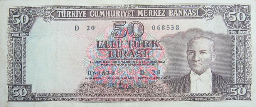 Front of Turkey p166: 50 Lira from 1960