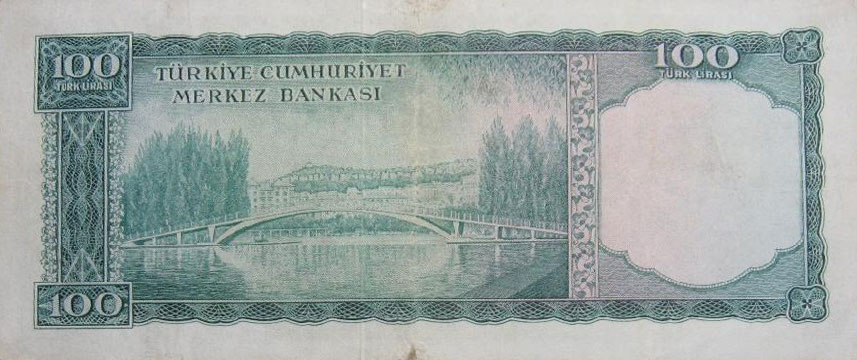 Back of Turkey p168a: 100 Lira from 1956