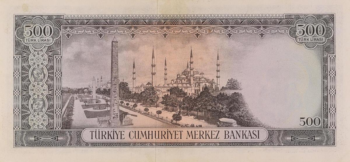 Back of Turkey p171a: 500 Lira from 1959