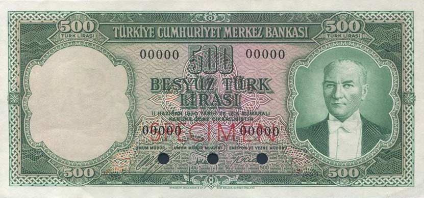 Front of Turkey p171ct: 500 Lira from 1959