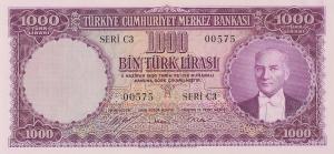 p172a from Turkey: 1000 Lira from 1953