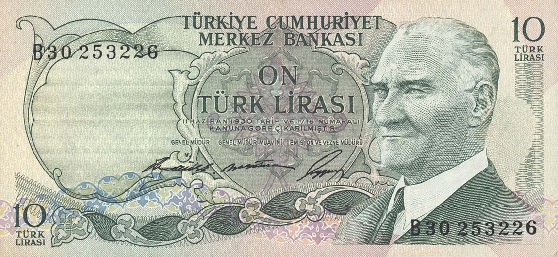 Front of Turkey p180: 10 Lira from 1930