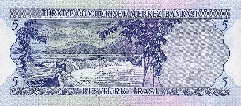 Back of Turkey p185: 5 Lira from 1970