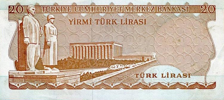 Back of Turkey p187b: 20 Lira from 1970