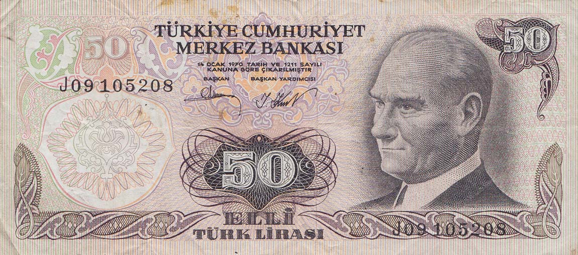 Front of Turkey p188: 50 Lira from 1970