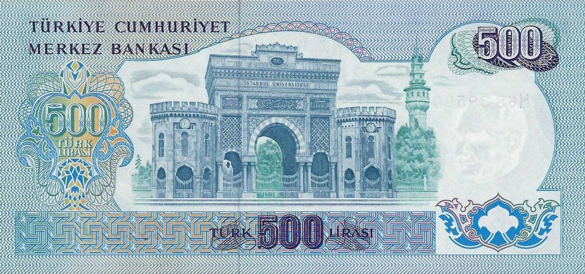 Back of Turkey p190d: 500 Lira from 1970