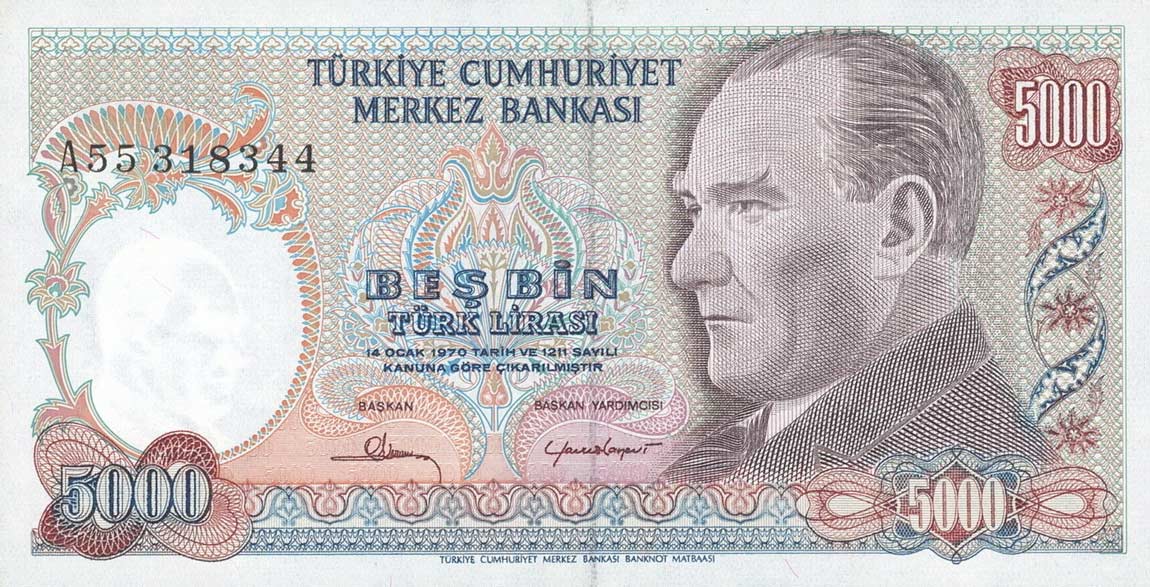 Front of Turkey p196Aa: 5000 Lira from 1970