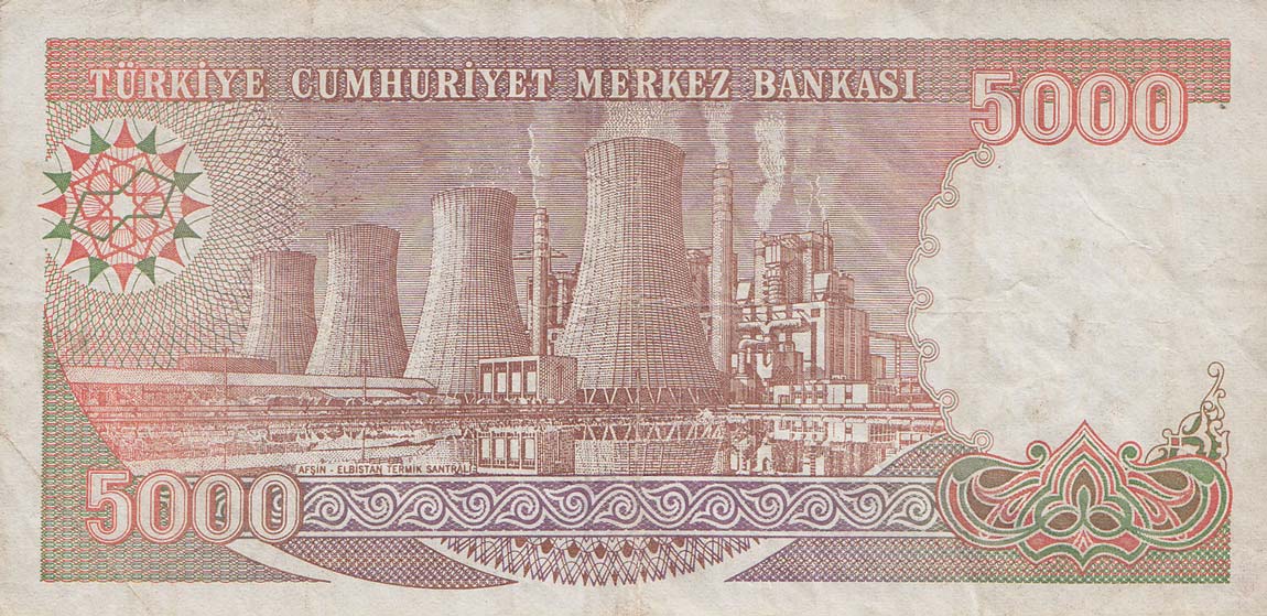 Back of Turkey p198: 5000 Lira from 1970