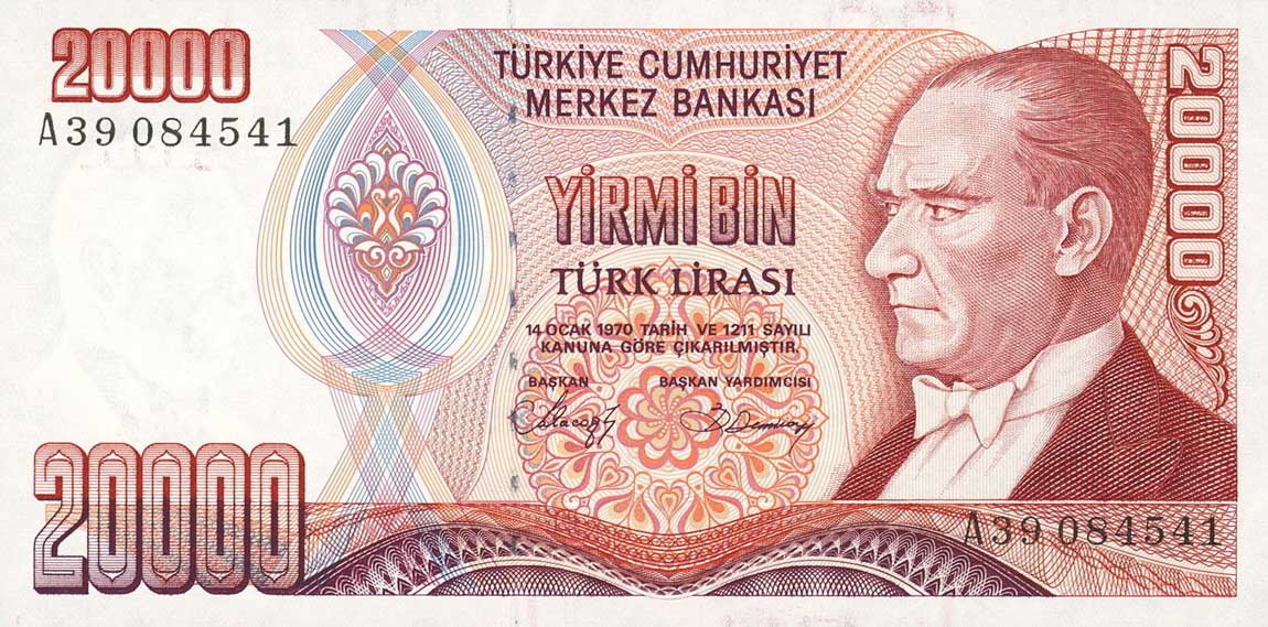 Front of Turkey p201a: 20000 Lira from 1970