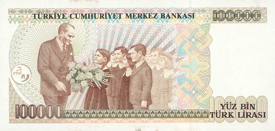 Back of Turkey p205a: 100000 Lira from 1970