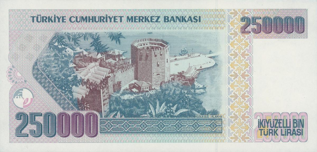 Back of Turkey p207: 250000 Lira from 1970