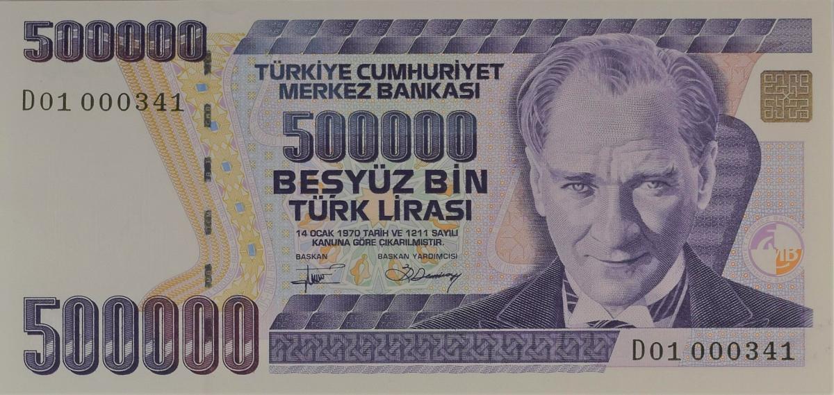 Front of Turkey p208b: 500000 Lira from 1970