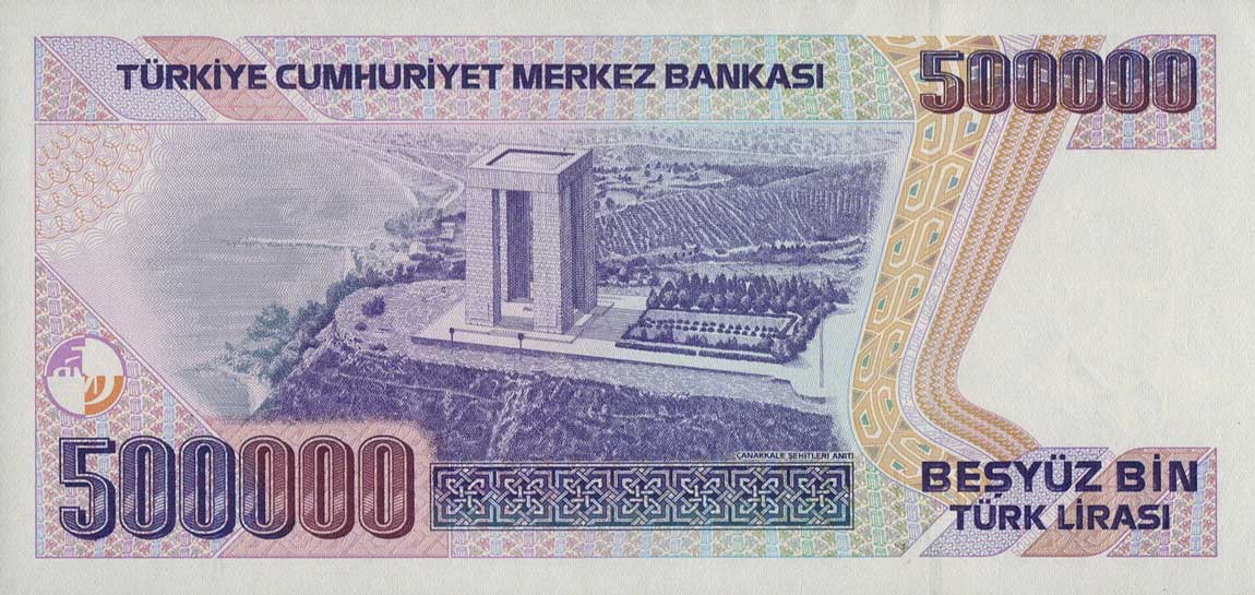 Back of Turkey p208c: 500000 Lira from 1970