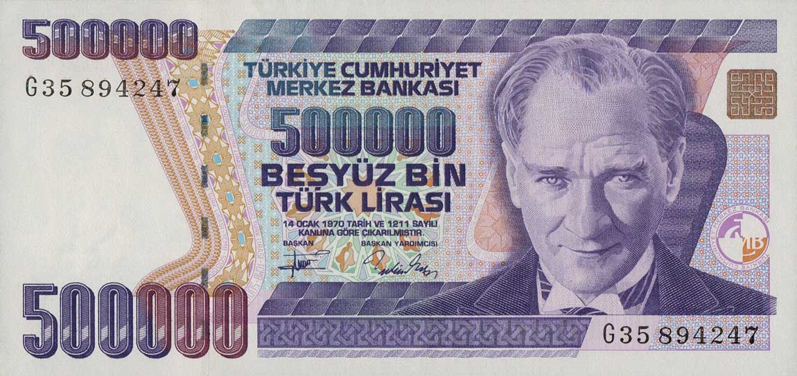 Front of Turkey p208c: 500000 Lira from 1970