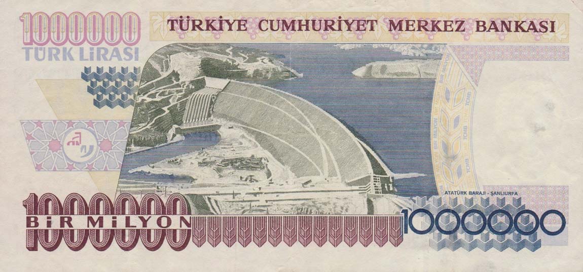 TURKEY 1000000 1,000,000 LIRA P-213 1970 Prefix O01 ATATURK DAM UNC MILLION NOTE 