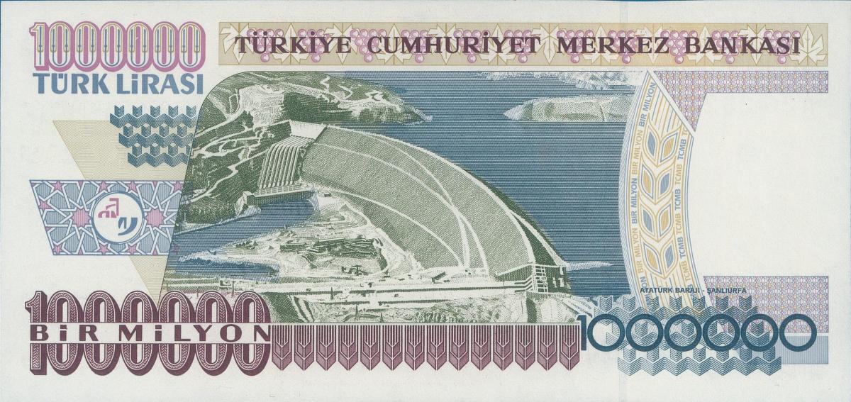 Back of Turkey p209a: 1000000 Lira from 1970