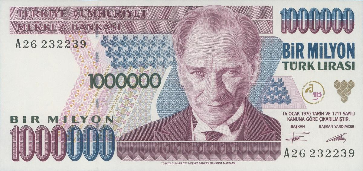 Front of Turkey p209a: 1000000 Lira from 1970