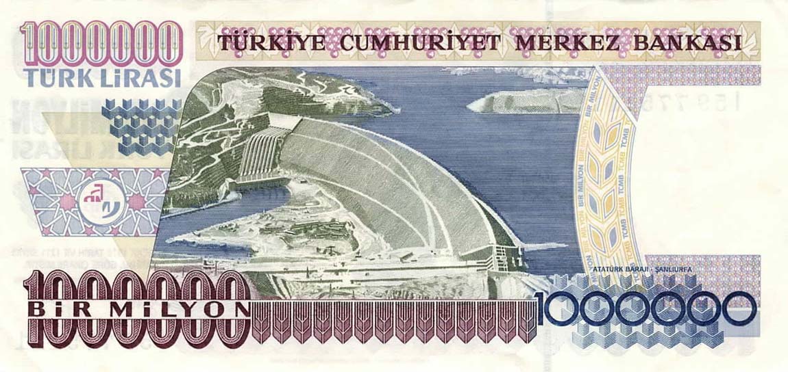 Back of Turkey p209b: 1000000 Lira from 1970