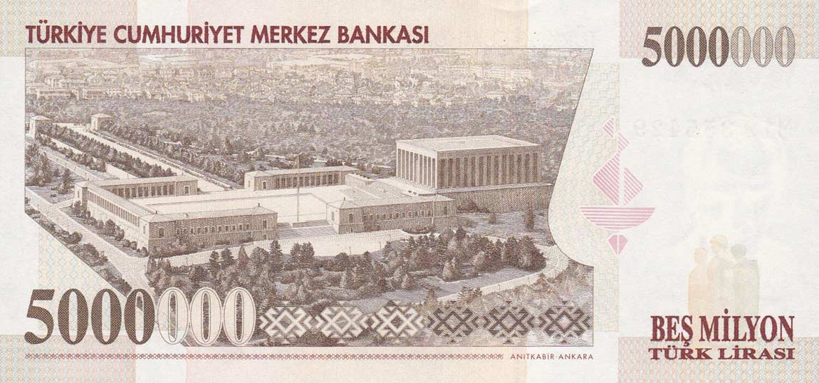 Back of Turkey p210a: 5000000 Lira from 1970