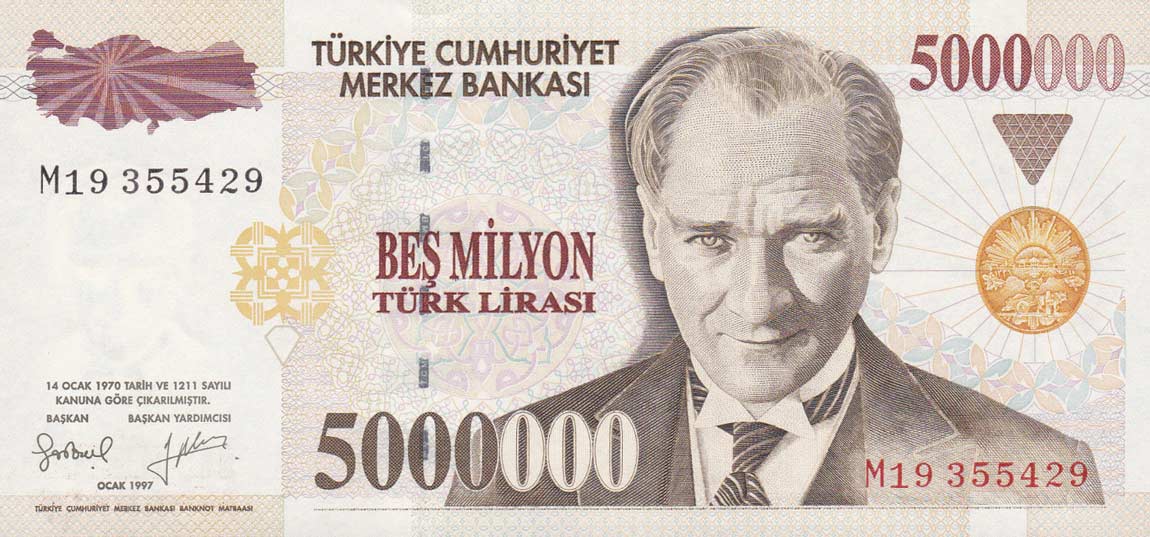 Front of Turkey p210a: 5000000 Lira from 1970