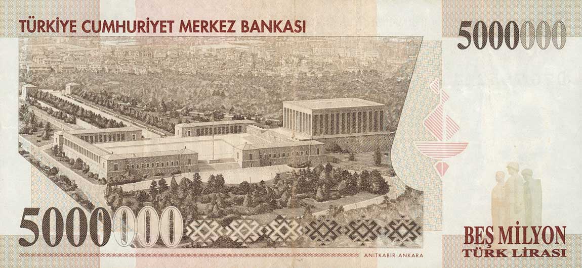 Back of Turkey p210b: 5000000 Lira from 1970