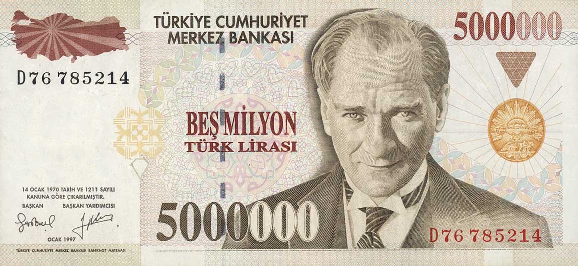 Front of Turkey p210b: 5000000 Lira from 1970