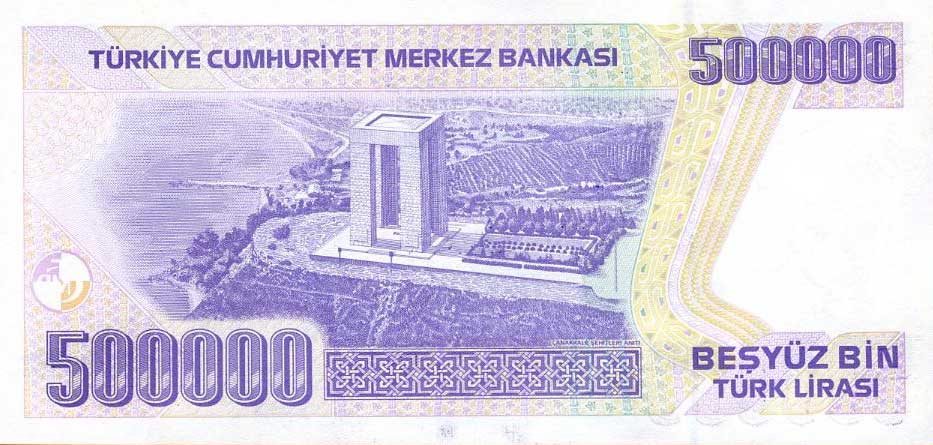 Back of Turkey p212: 500000 Lira from 1970