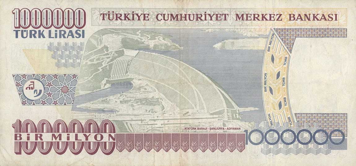 Back of Turkey p213: 1000000 Lira from 1970