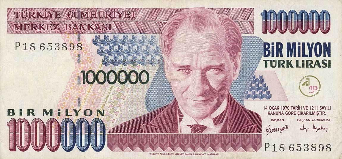 Front of Turkey p213: 1000000 Lira from 1970