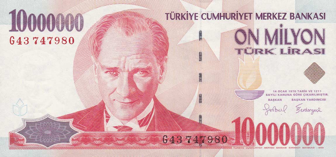 Front of Turkey p214: 10000000 Lira from 1970