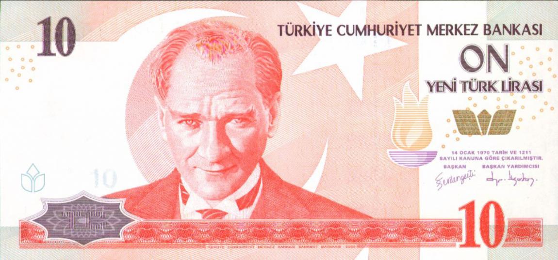 Front of Turkey p218: 10 New Lira from 2005