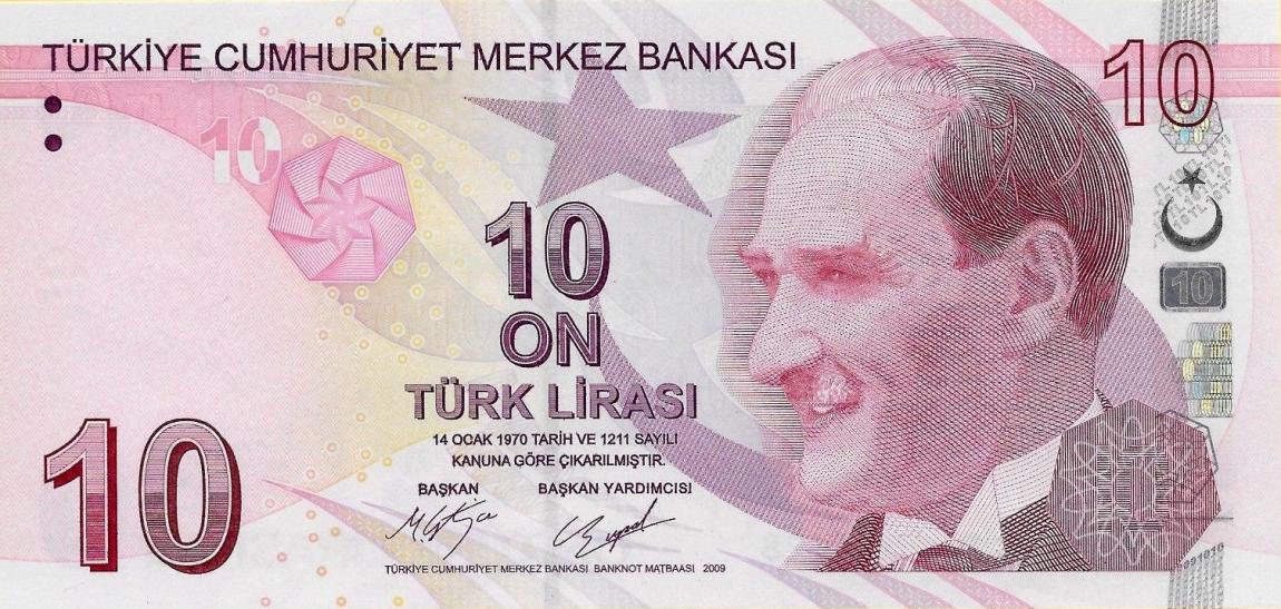 Front of Turkey p223c: 10 Lira from 2009