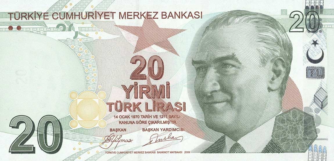 Front of Turkey p224a: 20 Lira from 2009