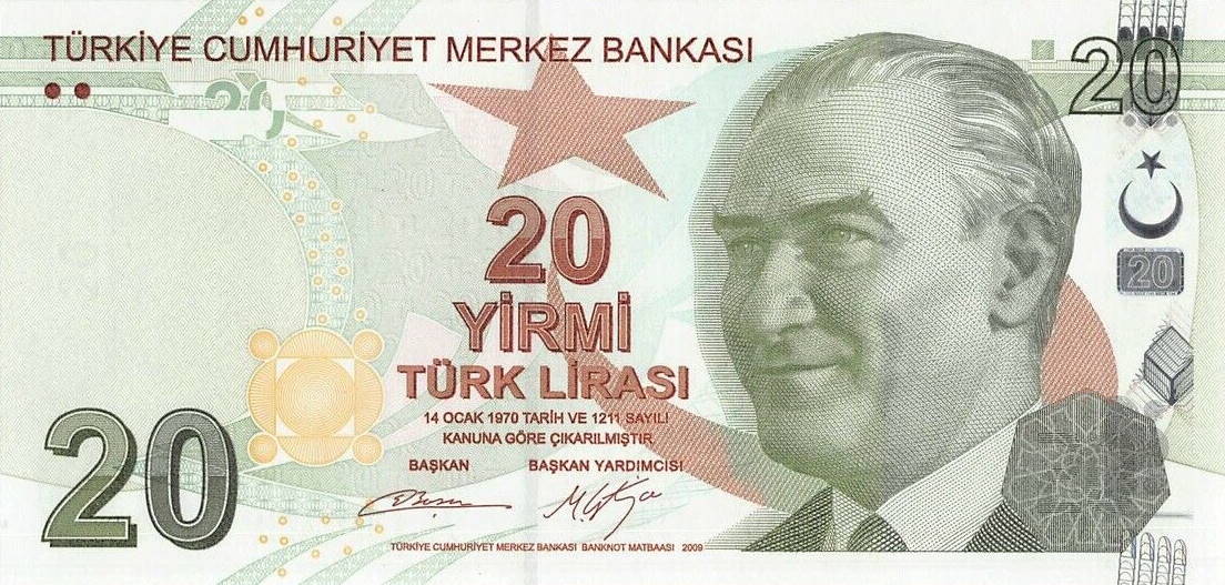 Front of Turkey p224c: 20 Lira from 2009